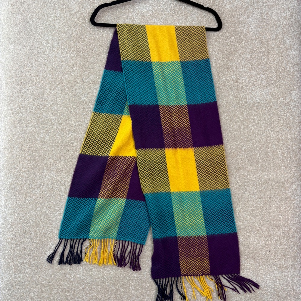 100% Cashmere Scarf Multicolor Plaid Herringbone Germany Luxury Warm Cozy